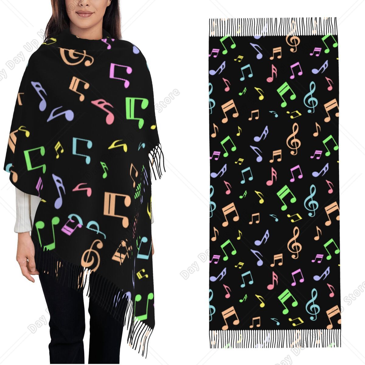 Pashmina Wrap Large - Xale com padrão de notas musicais
