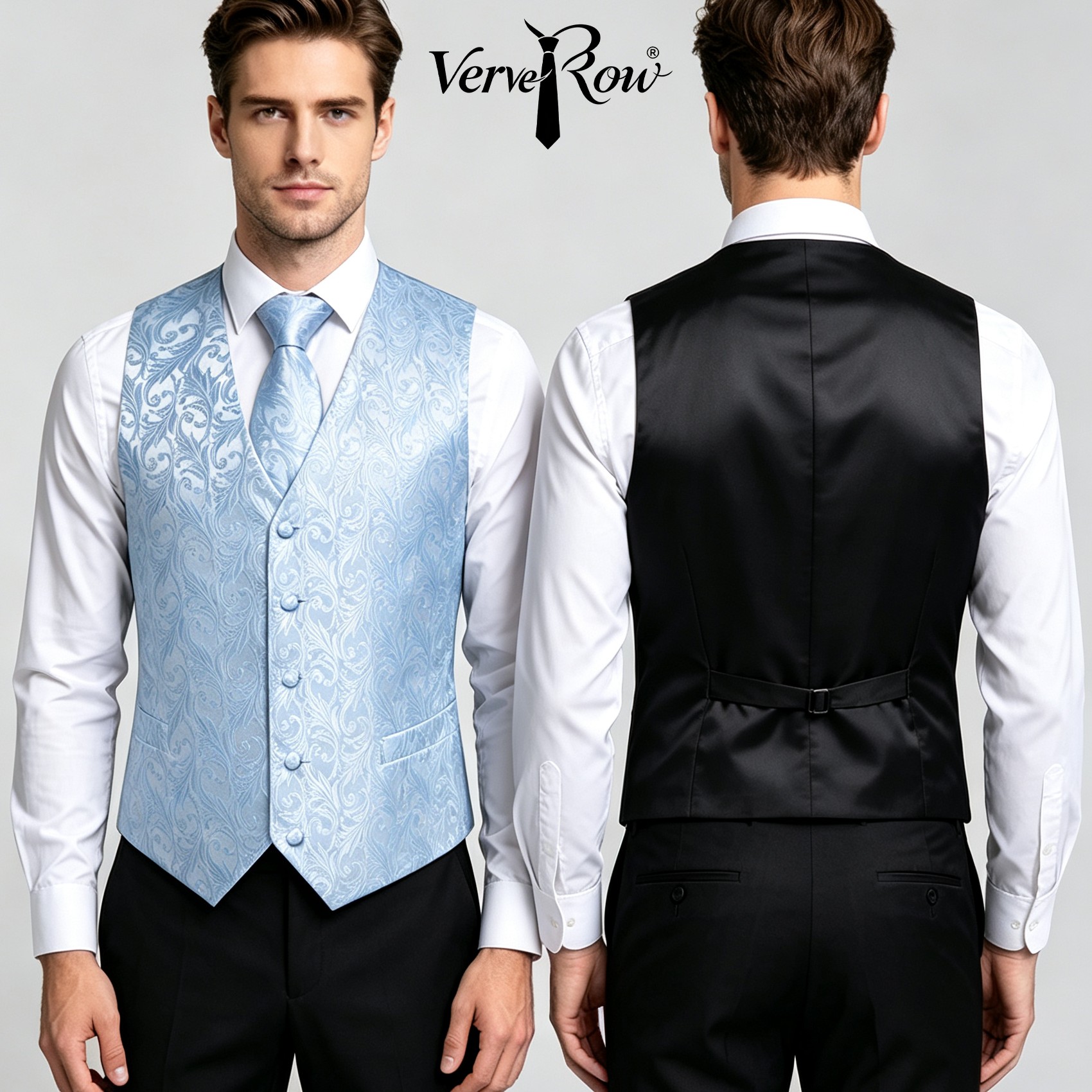 Colete Jacquard Azul Claro com - Pocket Square Set avaliação e preço