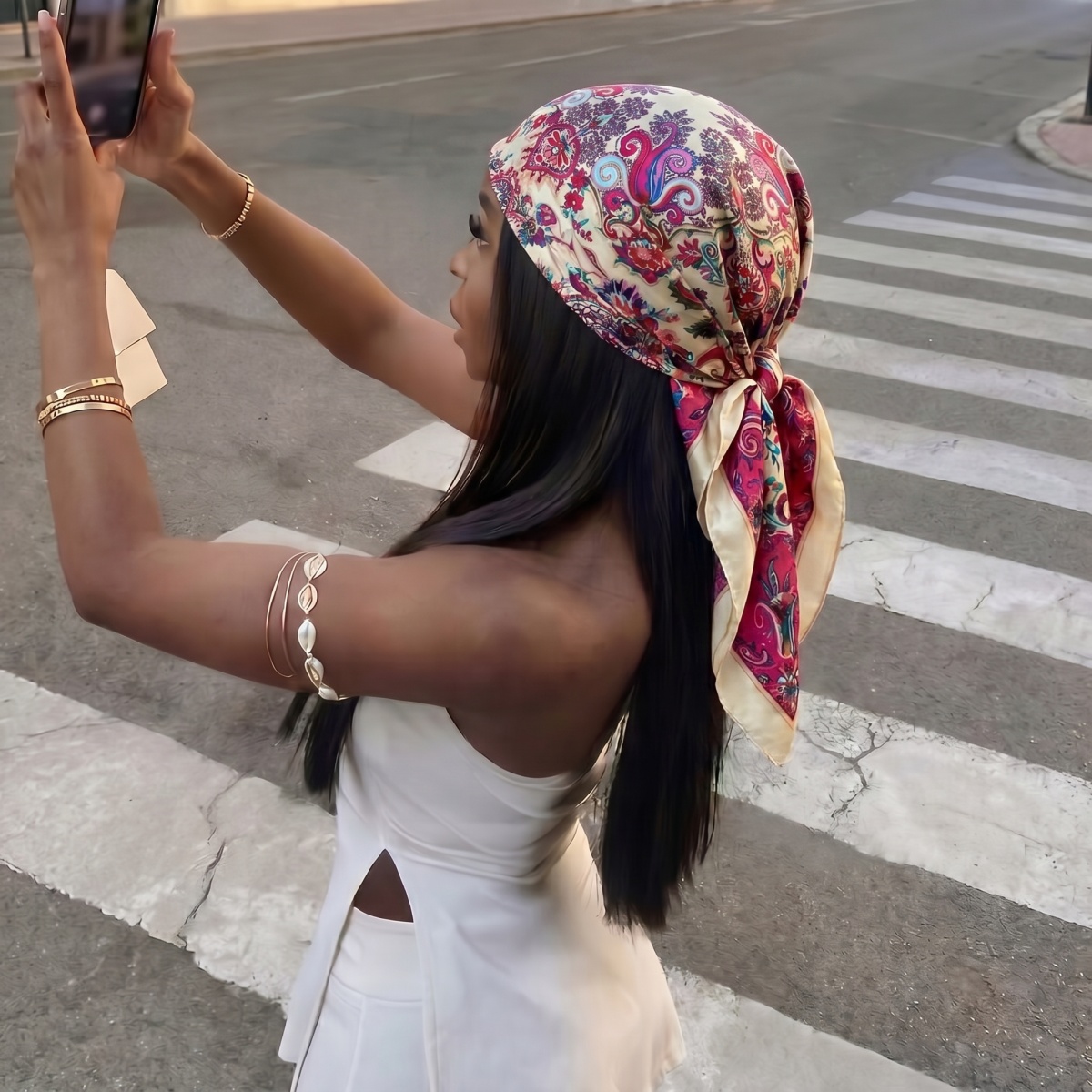 Novo Lenço Quadrado de Seda pa - Face Scarf Mask avaliação e preço