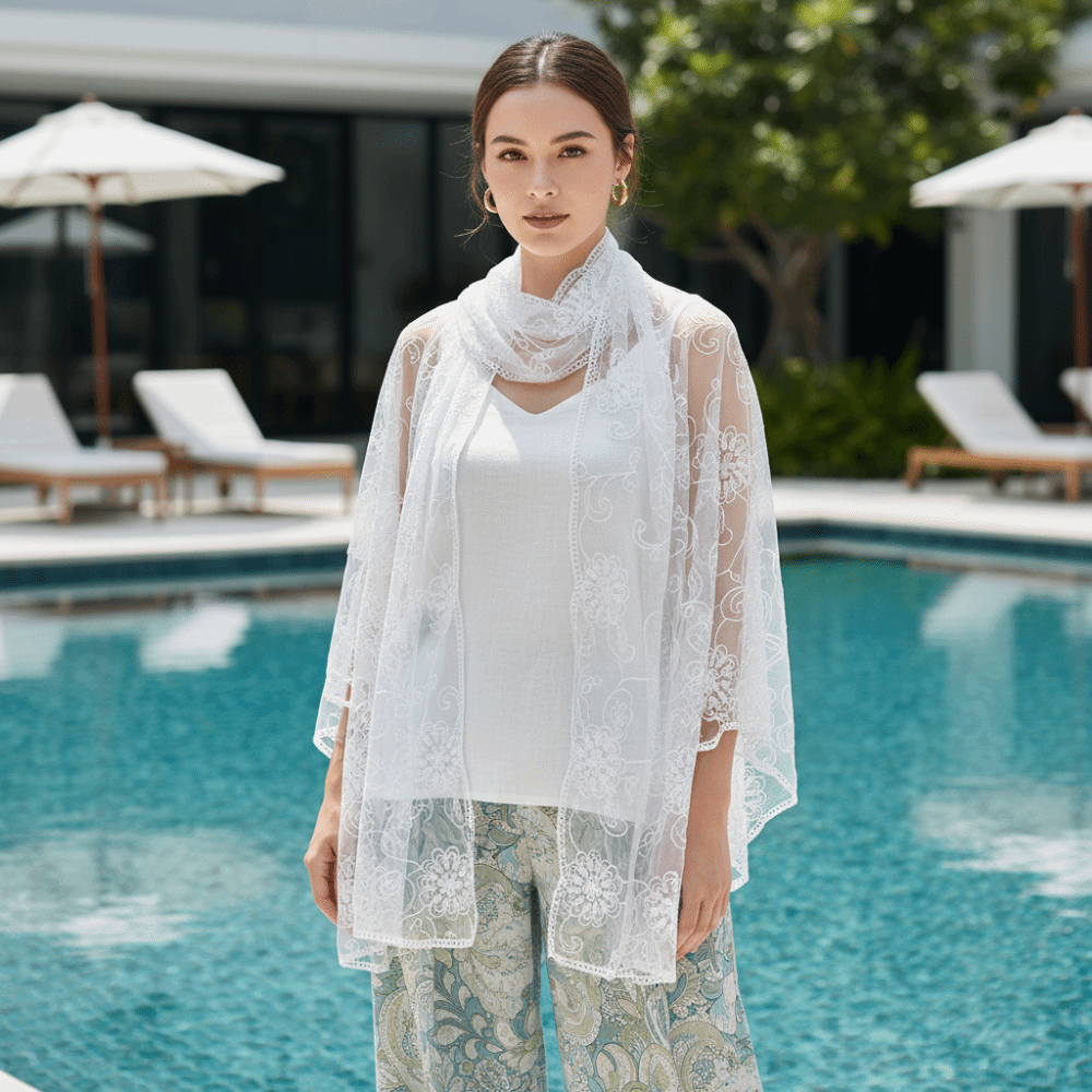 Lenço de Renda Bordado Floral, - Stole Wedding Shawl avaliação e preço